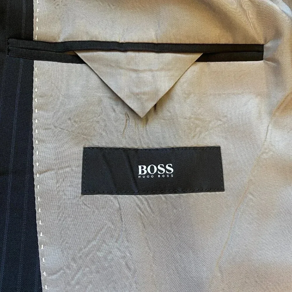 Boss Hugo Boss Pinstripe Wool Sport Coat Dinner Jacket Blazer Men's 44R Black